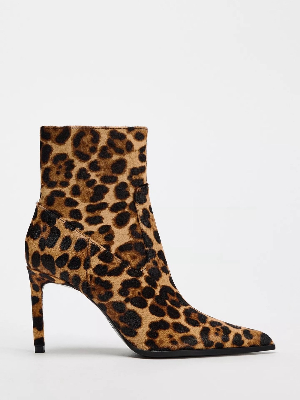 NWT Zara Haircalf Leopard Print Leather Ankle Boots Pointed Toe size 37